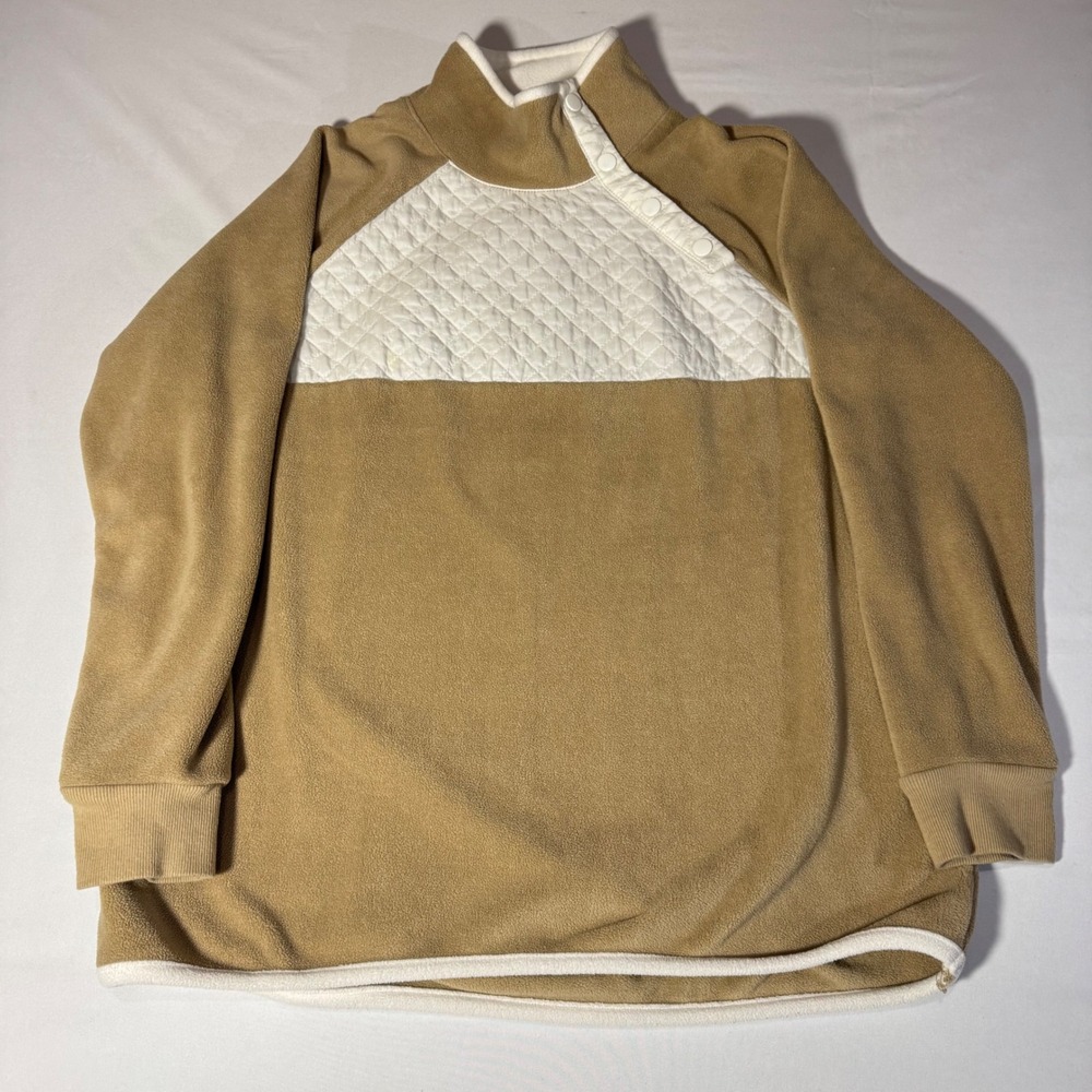 Crown & Ivy Womens Tan Fleece Quilted‎ Snap Neck Pullover Sweatshirt Large
